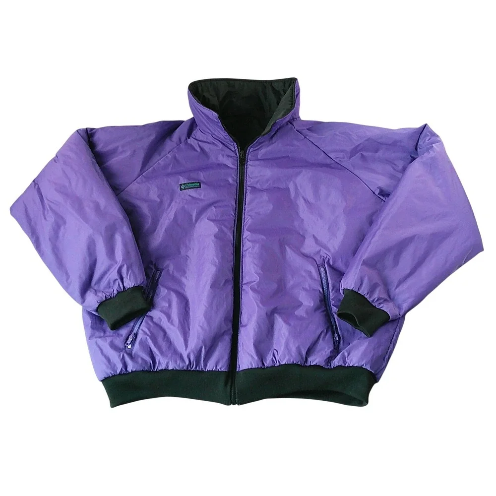 Vintage 90's Columbia Reversible Bomber Jacket Mens XXL Black Purple Thinsulate
